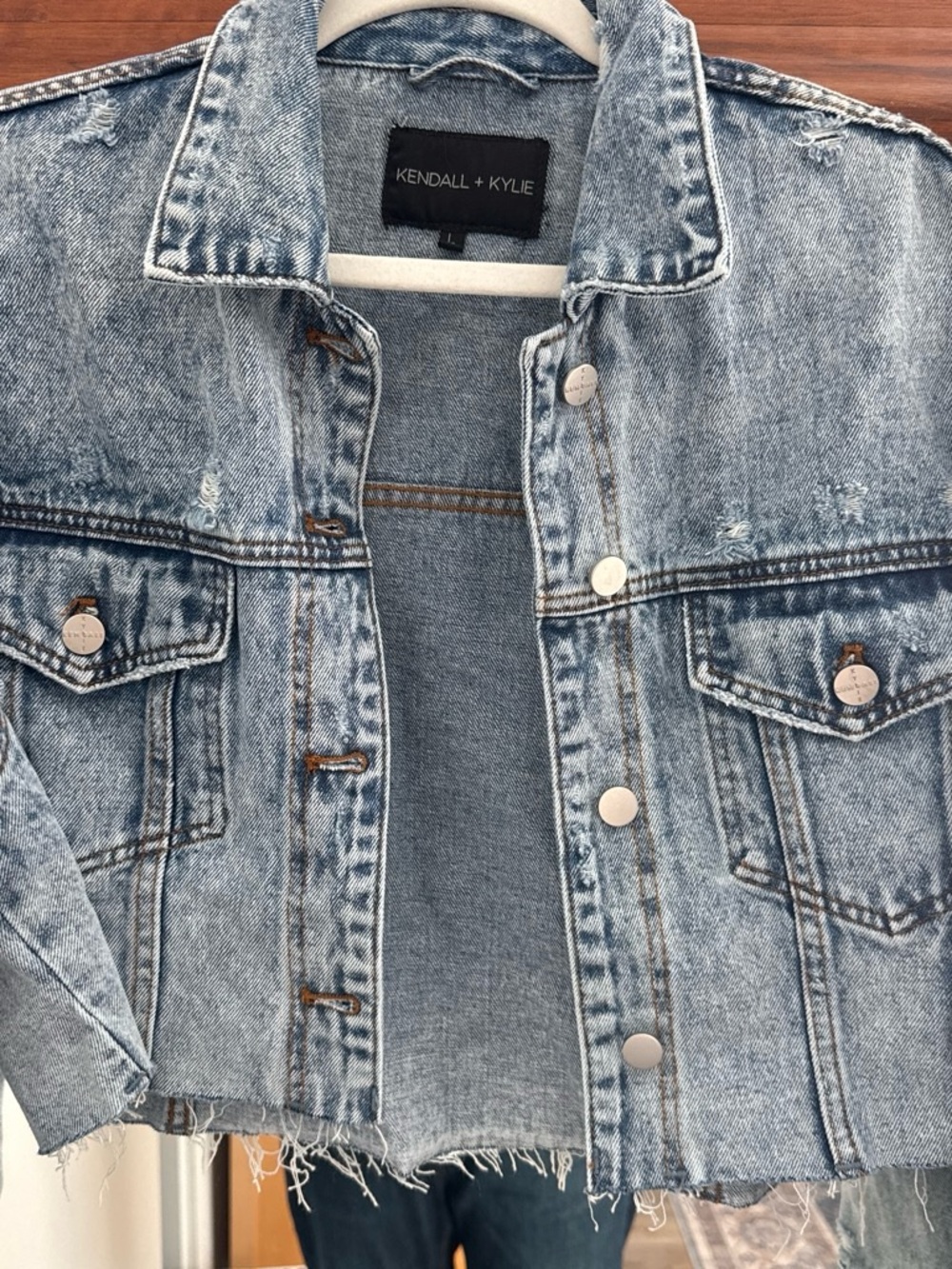 Kendall & Kylie Light Wash Distressed Denim Jacket